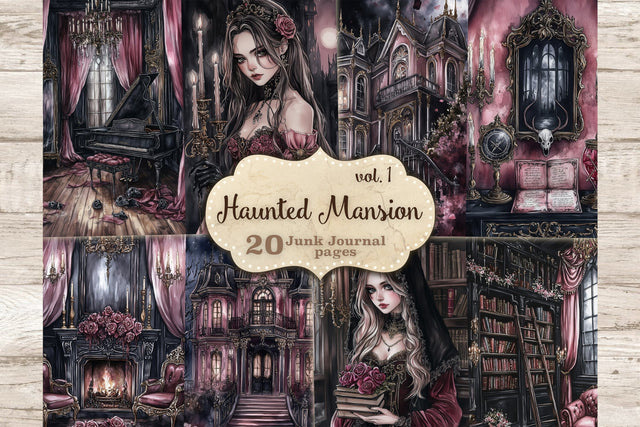Haunted Mansion Junk Journal Pages | Gothic Halloween Paper SVG GlamArtZhanna 
