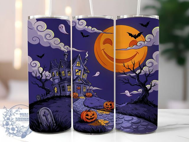 Haunted Moon Path Glow 20oz Tumbler, Haunted Theme, Moon Accent, Path Motif, Glow Effect, Halloween Charm, Skinny Tumbler, Sublimation PNG Sublimation ToriDesigns 