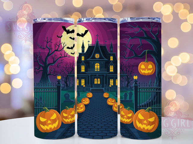 Haunted Pink House Halloween Tumbler, Spooky Pink Wrap, 20Oz Sublimation Design, Haunted House Cup, Pink Halloween Drinkware, Cute Spooky Tumbler, Pastel Goth Wrap Sublimation SvggirlplusArt 