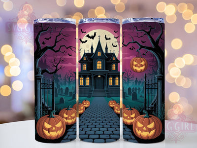 Haunted Pink House Halloween Tumbler, Spooky Pink Wrap, 20Oz Sublimation Design, Haunted House Cup, Pink Halloween Drinkware, Cute Spooky Tumbler, Pastel Goth Wrap Sublimation SvggirlplusArt 