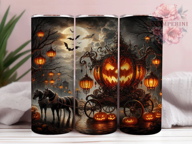 Haunted Pumpkin Carriage Halloween Tumbler, Gothic Halloween Tumbler, Jack O Lantern Wrap, Spooky Carriage Sublimation, Haunted Forest Drinkware, Dark Fantasy Halloween Cup, Creepy Pumpkin Tumbler Sublimation Li Zamperini 