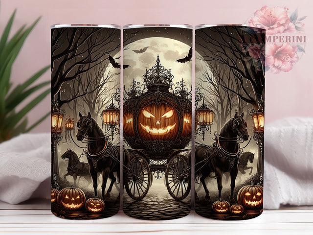 Haunted Pumpkin Carriage Halloween Tumbler, Gothic Halloween Tumbler, Jack O Lantern Wrap, Spooky Carriage Sublimation, Haunted Forest Drinkware, Dark Fantasy Halloween Cup, Creepy Pumpkin Tumbler Sublimation Li Zamperini 