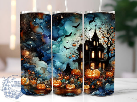 Haunted Pumpkin House 20oz Skinny Tumbler, Halloween Pumpkins Tumbler Png, Straight & Tapered Tumbler Wrap, Instant Digital Download Sublimation ToriDesigns 