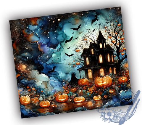 Haunted Pumpkin House 20oz Skinny Tumbler, Halloween Pumpkins Tumbler Png, Straight & Tapered Tumbler Wrap, Instant Digital Download Sublimation ToriDesigns 