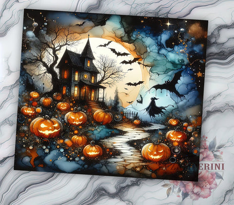 Haunted Pumpkin House 20oz Tumbler, Halloween Pumpkins Tumbler Png, Straight & Tapered Tumbler Wrap, Instant Digital Download Sublimation Li Zamperini 