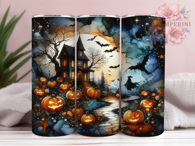 Haunted Pumpkin House 20oz Tumbler, Halloween Pumpkins Tumbler Png, Straight & Tapered Tumbler Wrap, Instant Digital Download Sublimation Li Zamperini 