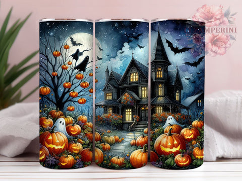 Haunted Pumpkin House 20oz Tumbler Wrap PNG, Halloween Pumpkins Tumbler Png, Straight & Tapered Tumbler Wrap, Instant Digital Download Sublimation Li Zamperini 