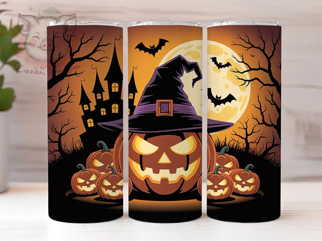 Haunted Pumpkin Spooky Night Tumbler, Spooky Night Wrap, 20Oz Sublimation, Haunted Pumpkin Cup, Autumn Horror Drinkware, Full Moon Tumbler Print, Gothic Fall Cup Wrap Sublimation Lara' s Designs 