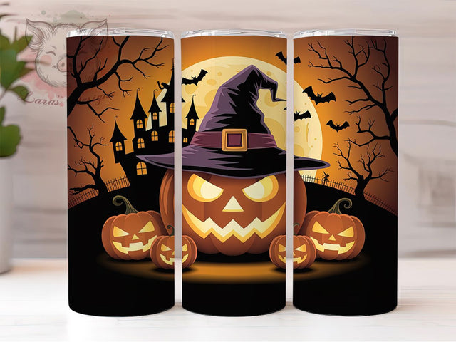 Haunted Pumpkin Spooky Night Tumbler, Spooky Night Wrap, 20Oz Sublimation, Haunted Pumpkin Cup, Autumn Horror Drinkware, Full Moon Tumbler Print, Gothic Fall Cup Wrap Sublimation Lara' s Designs 