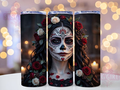 Haunting Gothic Sugar Skull Woman 20oz Tumbler, Sugar Skull, Gothic Woman, Dia De Los Muertos, Haunting Design, Dark Spooky, Sublimation Tumbler, Festive Pattern Sublimation SvggirlplusArt 