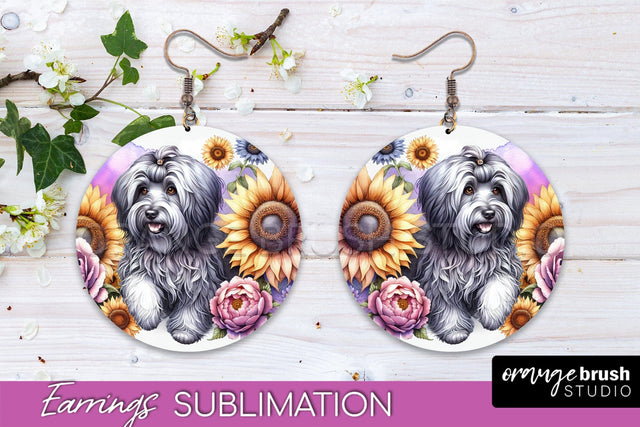 Havanese Earrings - Dog Mom Floral Round Earring Sublimation Sublimation OrangeBrushStudio 