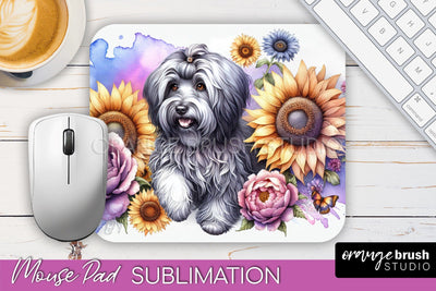 Havanese Mouse Pad Design - Dog Mom Floral Mousepad Sublimation Sublimation OrangeBrushStudio 