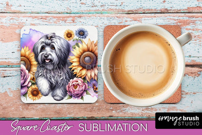 Havanese Square Coaster - Dog Mom Floral Coaster Sublimation Sublimation OrangeBrushStudio 