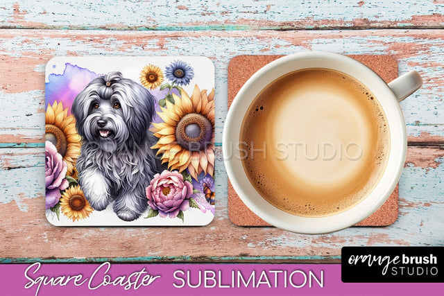 Havanese Square Coaster - Dog Mom Floral Coaster Sublimation Sublimation OrangeBrushStudio 