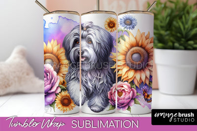 Havanese Tumbler Wrap - Dog Mom Floral Tumbler Sublimation Sublimation OrangeBrushStudio 