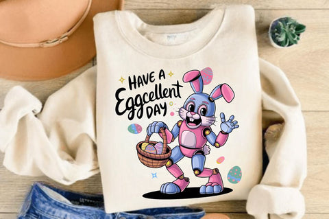 Have a Eggcellent Day Toddler Bunny Bot Sublimation Design Sublimation Regulrcrative 
