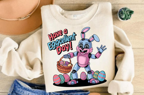 Have a Eggcellent Day Toddler Bunny Bot Sublimation Design Sublimation Regulrcrative 