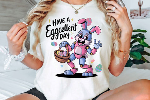 Have a Eggcellent Day Toddler Bunny Bot Sublimation Design Sublimation Regulrcrative 