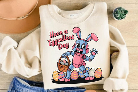 Have a Eggcellent Day Toddler Bunny Bot Sublimation Design Sublimation Regulrcrative 