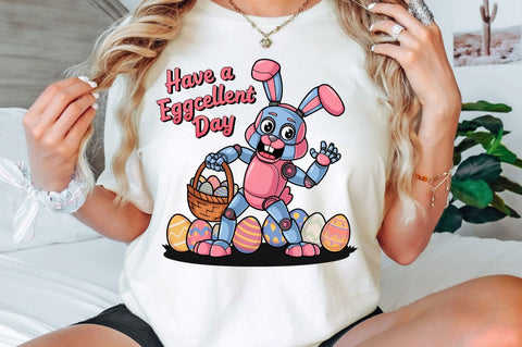 Have a Eggcellent Day Toddler Bunny Bot Sublimation Design Sublimation Regulrcrative 
