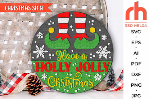 Have a Holly Jolly Christmas SVG, Layered Door Sign Cut File SVG RedHelgaArt 