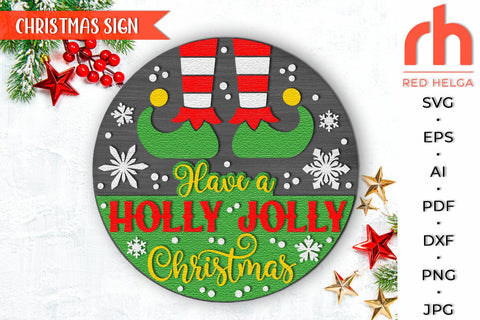 Have a Holly Jolly Christmas SVG, Layered Door Sign Cut File SVG RedHelgaArt 
