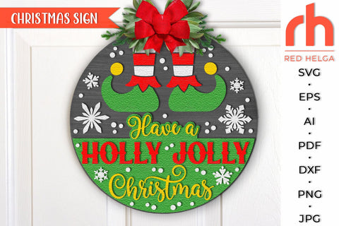 Have a Holly Jolly Christmas SVG, Layered Door Sign Cut File SVG RedHelgaArt 
