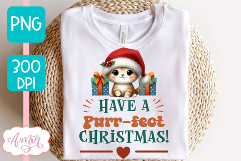 Have a purrfect Christmas PNG | Cute Christmas cat PNG Sublimation Amorclipart 