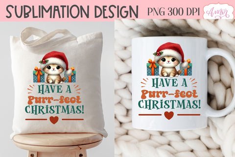 Have a purrfect Christmas PNG | Cute Christmas cat PNG Sublimation Amorclipart 