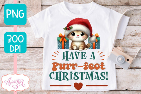 Have a purrfect Christmas PNG | Cute Christmas cat PNG Sublimation Amorclipart 