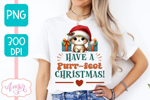 Have a purrfect Christmas PNG | Cute Christmas cat PNG Sublimation Amorclipart 