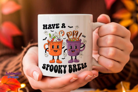 Have a Spooky Brew Retro Coffee Mug PNG Sublimation Sublimatiz Designs 