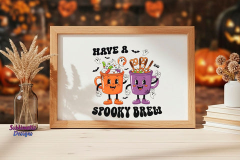 Have a Spooky Brew Retro Coffee Mug PNG Sublimation Sublimatiz Designs 