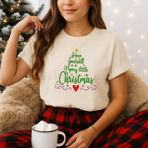 Have Yourself a Merry Little Christmas Embroidery Design | Christmas Tree Holiday Embroidery File | 4 Sizes Embroidery/Applique DESIGNS HappyDesignStudio 