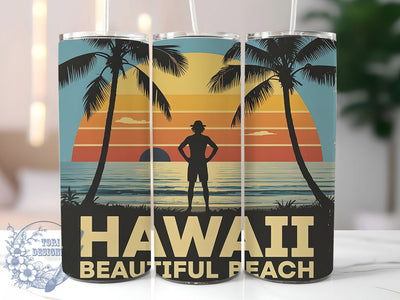 Hawaii Beach Beauty 20oz Tumbler, Beautiful Coastal Phrase, Tropical Island Illustration, Sublimation Tumbler Wrap, 20oz Tumbler, Fun Summer Gift, Bright Ocean Style Sublimation ToriDesigns 