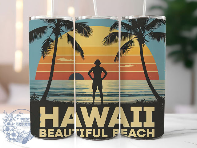 Hawaii Beach Beauty 20oz Tumbler, Beautiful Coastal Phrase, Tropical Island Illustration, Sublimation Tumbler Wrap, 20oz Tumbler, Fun Summer Gift, Bright Ocean Style Sublimation ToriDesigns 