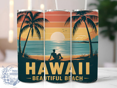 Hawaii Beach Beauty 20oz Tumbler, Beautiful Coastal Phrase, Tropical Island Illustration, Sublimation Tumbler Wrap, 20oz Tumbler, Fun Summer Gift, Bright Ocean Style Sublimation ToriDesigns 