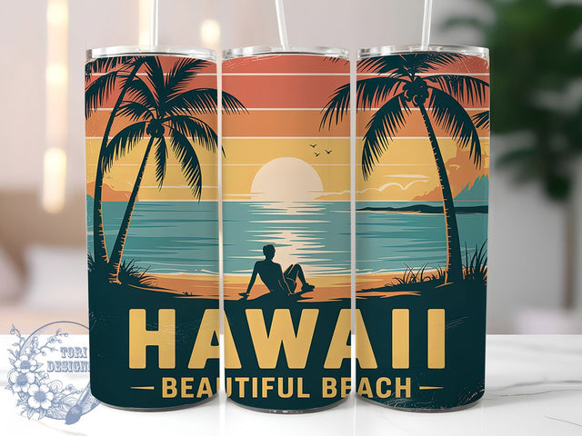 Hawaii Beach Beauty 20oz Tumbler, Beautiful Coastal Phrase, Tropical Island Illustration, Sublimation Tumbler Wrap, 20oz Tumbler, Fun Summer Gift, Bright Ocean Style Sublimation ToriDesigns 