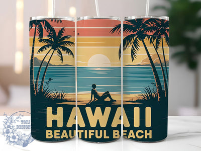 Hawaii Beach Beauty 20oz Tumbler, Beautiful Coastal Phrase, Tropical Island Illustration, Sublimation Tumbler Wrap, 20oz Tumbler, Fun Summer Gift, Bright Ocean Style Sublimation ToriDesigns 