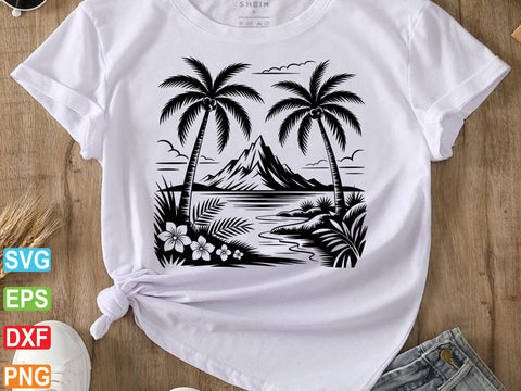 Hawaii SVG Clipart, Aloha Beach Scene, Palm Trees,Digital Files SVG Creativeart88 