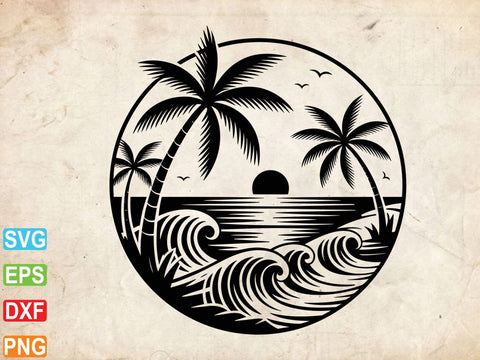 Hawaii SVG Clipart, Aloha Beach Scene, Palm Trees,Digital Files SVG Creativeart88 