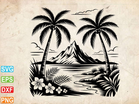 Hawaii SVG Clipart, Aloha Beach Scene, Palm Trees,Digital Files SVG Creativeart88 