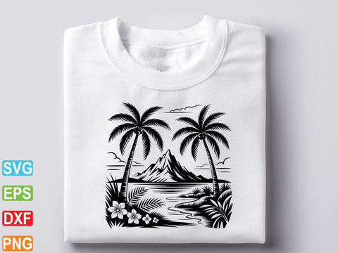 Hawaii SVG Clipart, Aloha Beach Scene, Palm Trees,Digital Files SVG Creativeart88 