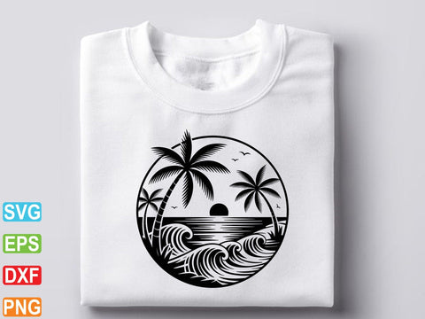 Hawaii SVG Clipart, Aloha Beach Scene, Palm Trees,Digital Files SVG Creativeart88 