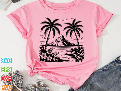 Hawaii SVG Clipart, Aloha Beach Scene, Palm Trees,Digital Files SVG Creativeart88 