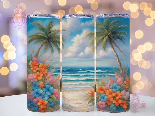 Hawaiian Beach Flower 20oz Tumbler Wrap Sublimation Design, Straight Tapered Tumbler Wrap, Hawaiian Tumbler Png, Instant Digital Download Sublimation SvggirlplusArt 