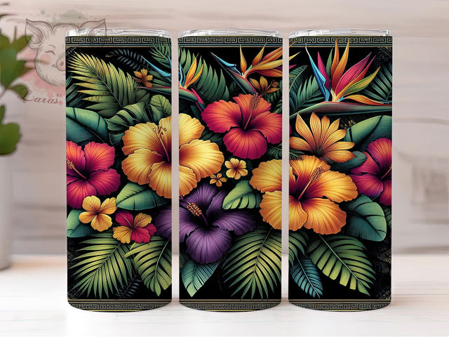 Hawaiian Polynesian 20oz Tropical Tumbler, Hawaiian Tumbler, Polynesian Design, Tropical Wrap, 20oz Sublimation, Island Decor, Luau Gift, Floral Print Sublimation Lara' s Designs 