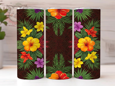 Hawaiian Polynesian 20oz Tropical Tumbler, Hawaiian Tumbler, Polynesian Design, Tropical Wrap, 20oz Sublimation, Island Decor, Luau Gift, Floral Print Sublimation Lara' s Designs 
