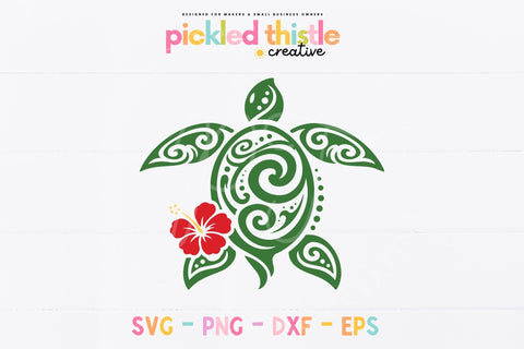 Hawaiian Sea Turtle SVG, Hibiscus Turtle PNG, Tropical Turtle Cut File, SVG Pickled Thistle Creative 