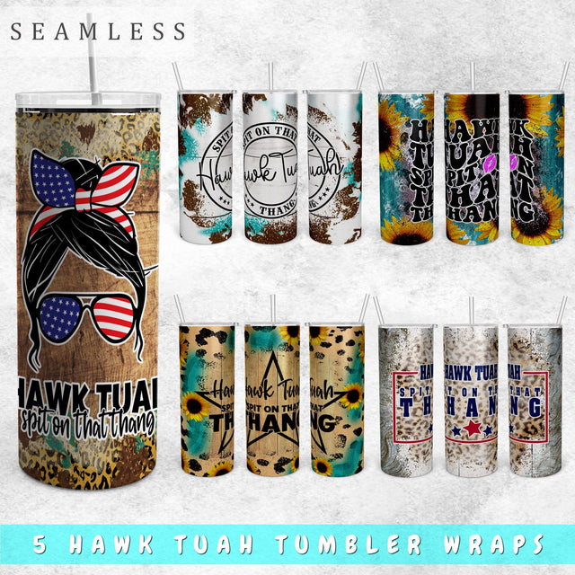 Hawk Tuah Tumbler Wraps Bundle, 20 Oz Skinny Tumbler Sublimation Designs, Seamless Hawk Tuah Tumbler PNG, Spit On That Thang, 5 Designs Sublimation HappyDesignStudio 